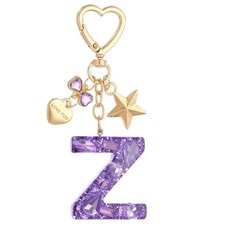 Cute Initial Letter Keychain, Letter Z Keychains for Women Girls Bling Purple