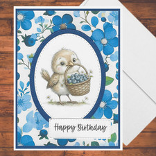 Blueberry Bird with Basket Die Cut Card Kit: DIY Handmade Cards, Set of 4