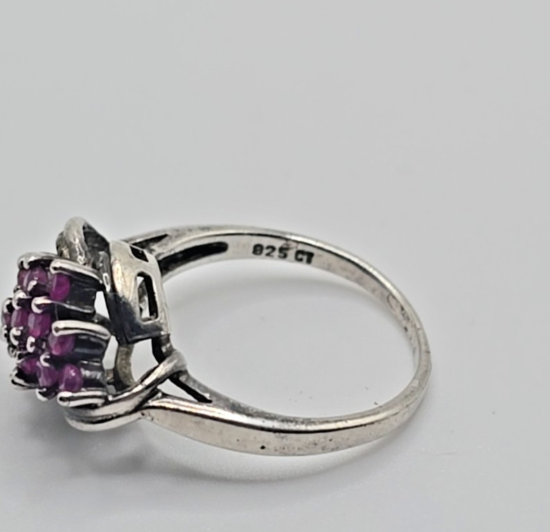 Vintage CT Signed STERLING SILVER Ruby Cluster Ri… - image 16