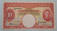 Malaya Malaysia 10 dollars 1941 - see other sales
