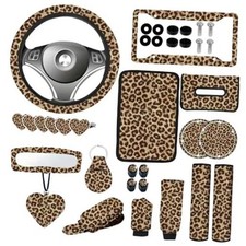 24 Pcs Leopard Print Car Accessoriesincluding License Plate Brown