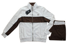 HUGO BOSS MEN TRACKSUIT SET IN WHITE AND BROWN COLOR FULL ZIP JACKET REG SIZE