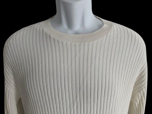 Reiss Herren Pullover Oberteil M Rippstrick Rundhals leicht Muscle Off White L/S - Bild 4 von 10