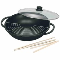 Wok Aluguss 36Cm Antihaft Schwarz Mit Glasdeckel Modell SCO11