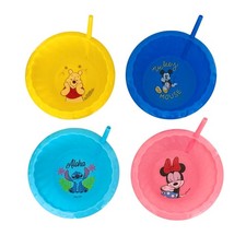 Disney Designs Character Plastic Bowl with Built-In Straw for Kids
