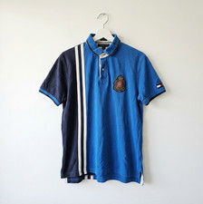 Tommy Hilfiger Pique Crest Badge Polo Shirt Mens L Blue Colour Block Golf Y2K