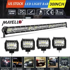 32Inch LED Light Bar Spot Flood Combo + 4x4" Pods Offroad For Jeep Truck SUV ATV