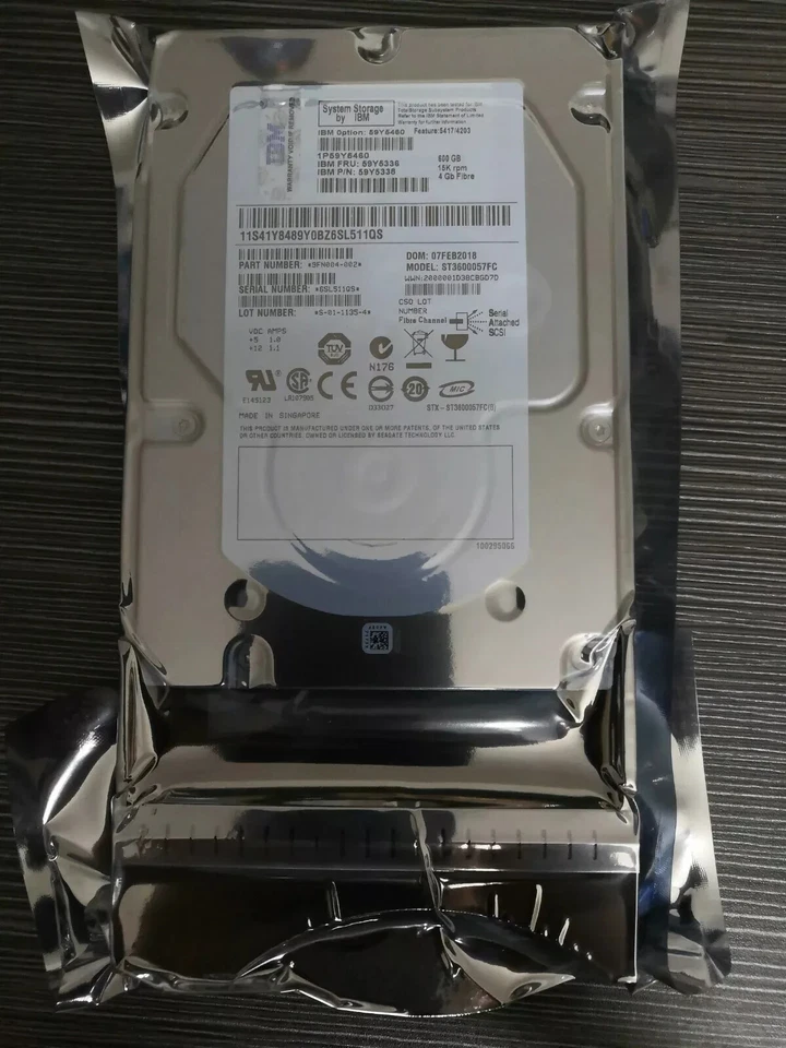 IBM 59Y5336 59Y5460 59Y5322 59Y5338 600GB 15K HP 4G 3.5" FC-AL HARD DRIVE - Image 2 of 3