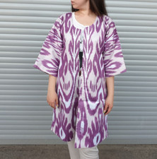 Handwoven Uzbek Ikat Chapan, Ikat Robe, Hand-dyed Chapan, Asian Ethnic kaftan