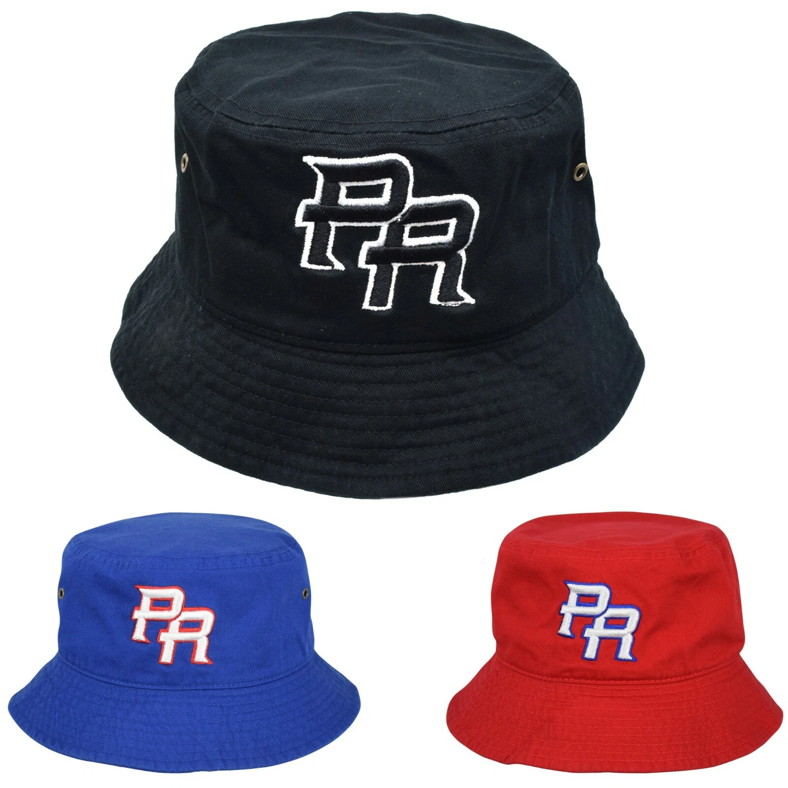 PR - Puerto Rico Embroidered Bucket Hat Quality 100% Cotton Size S/M ~ L/XL NEW