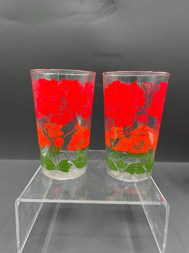 Set of 6 Boscul Peanut Butter Red Orange Green Floral Rose Juice Drinking Glasse - Picture 5 of 7