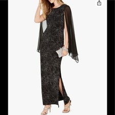 Women  s Formal Dress Size 8 CONNECTED Black Cape Sleeves Maxi Evening Sheath