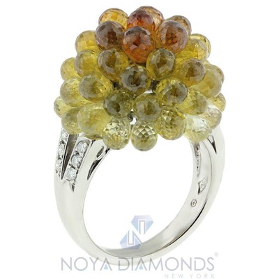 NATURAL BRIOLETTE CUT CITRINE AND DIAMOND COCKTAIL RING SET IN 18K