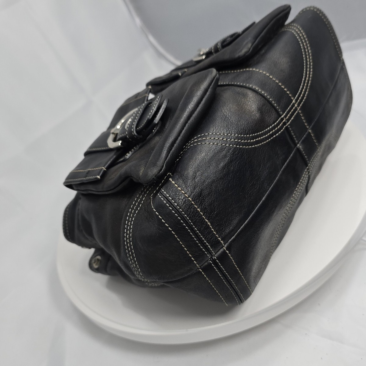 Vtg Y2K Coach Soho 8A09 Black Leather Tote Carryall Satchel
