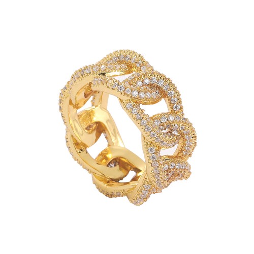 USUASI Men's Hip Hop Dollar Sign Ring - Gold Plated, Cubic Zirconia, 19mm Wide, Stainless Steel