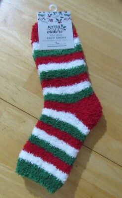 New Merry Makers Holiday Cozy Socks Shoe Sizes 5 to 9 Red White  Green Stripes