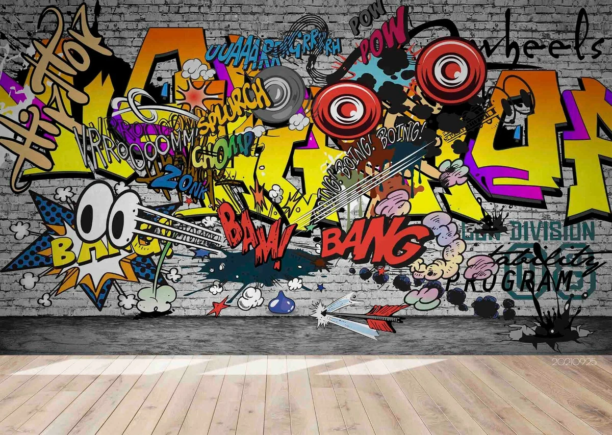 3D Cartoon Graffiti Wallpaper Wall Mural Removable Self-adhesive