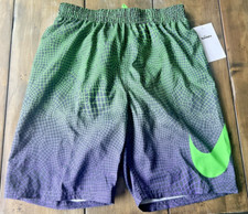 New Big Boy's Nike Swoosh Volley Swim Shorts, Digital Geometric Green Blue Large