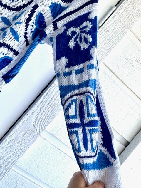 Patchwork Blue Pattern Sweater - image 2