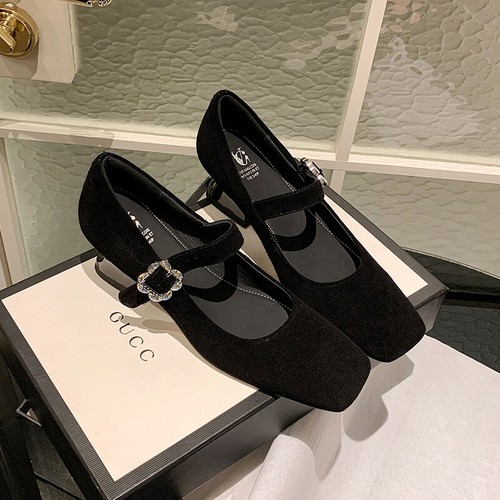French Women's Spring Summer Sheepskin Suede Mary Jane Fashion Square Toe Shoes - Picture 10 of 27