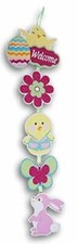 Easter Chicks and Bunny Jointed Wooden Hanging Decor Sign - 23 Inches