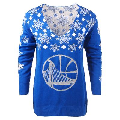 [STA0618-00001] Womens Foco NBA Golden State Warriors Snowflake V-Neck Sweater