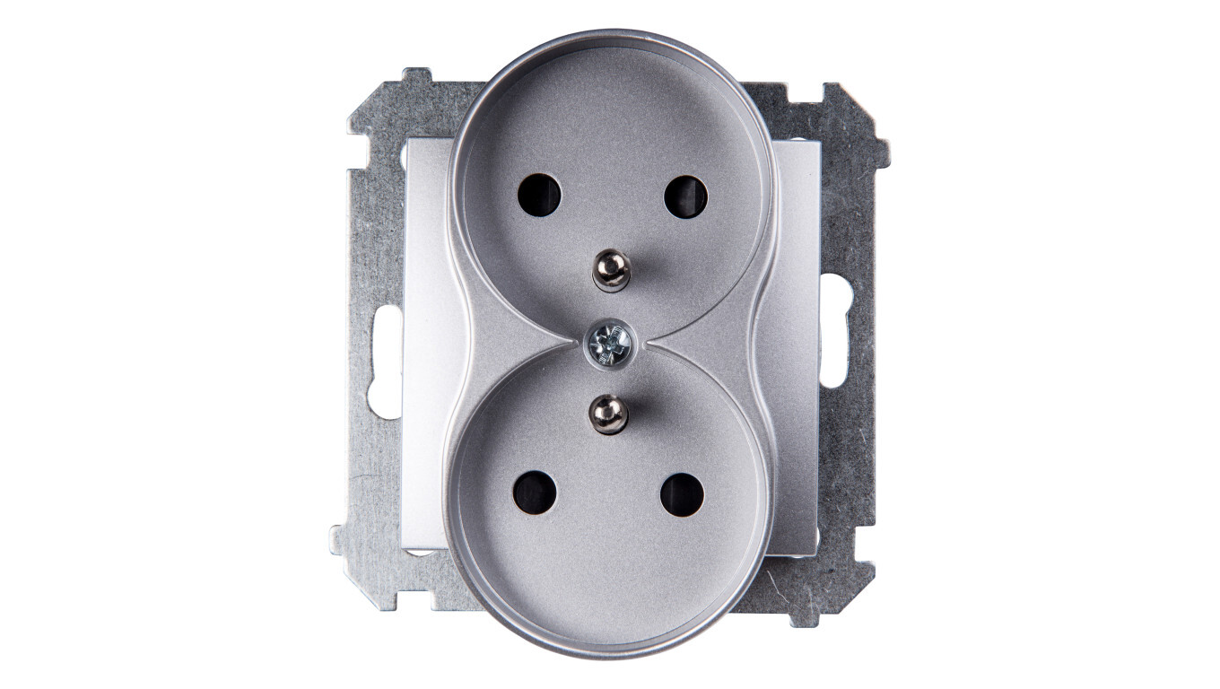 Simon 54 Double socket z / u 16A IP20 with a shutter, silver matt DGZ2MZ. /T2UK