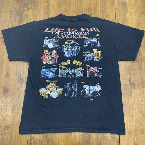 Vintage Drum Set Shirt Mens Large Black 