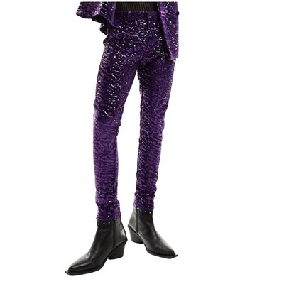 ASOS Design Super Skinny Velvet Sequin Suit in Purple, Size 32X30