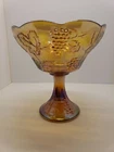 Vintage Indiana Glass Harvest Grape Pattern Marigold Carnival Glass Compote