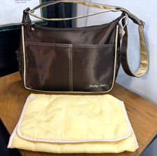 CUDDLE ACCESSORIES Small Brown Sateen BABY SAC DIAPER BAG w/Changing Pad -NWT