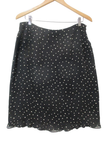 Sz 14 Cynthia Howie Maggy Boutique Skirt 100% SILK Black Polka Dot Career Retro