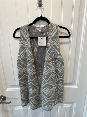 Blu Pepper Womens Vest New Medium Gray Crochet Vintage Sweater Western / Tribal