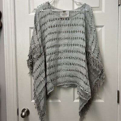 Another Important Culture Knit Linen Poncho Drape Grey Size Large