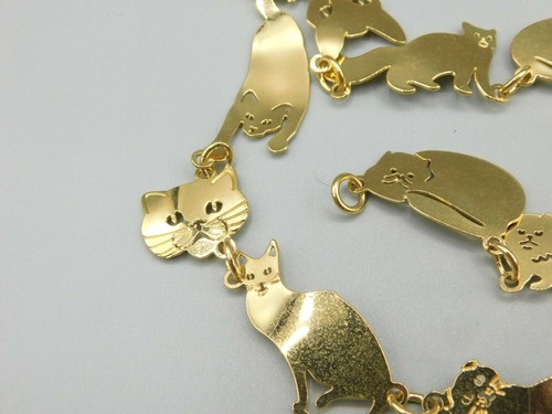 Signed Wild Bryde Cat Lovers Gold Plated Kitty Kitten Vintage Cutout Necklace - Picture 4 of 5