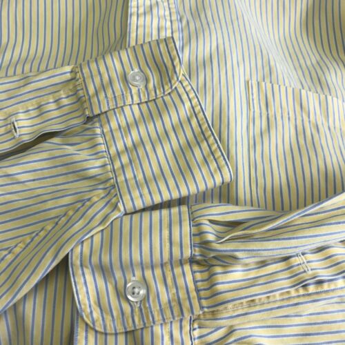 Camicia Lands End uomo 17-35 giallo blu righe manica lunga 100% cotone Oxford - Foto 4 di 12