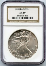 2003 American Silver Eagle 1 Oz NGC MS69 $1 Certified Coin - JR070 44.06 per troy oz