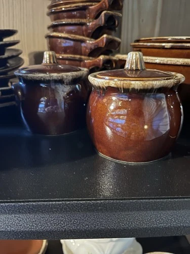 Hull Pottery Lidded Sugar Bowls “Brown Drip Glaze”