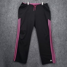 Adidas Pants Womens L Large Black 3 Stripes Track Straight Athleisure Running
