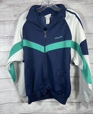 Vintage Adidas Track Jacket Mens L/XL Navy White Green Colorblock Trefoil 80s
