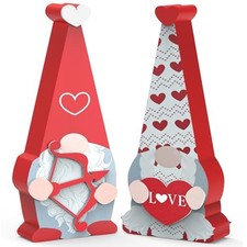 Valentines Day Decor, 2 Pcs 7.5-Inch Wooden Valentine Gnomes Indoors