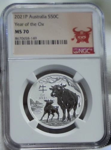 2021 P Australia 50c 1/2 oz. Silver Year of the Ox NGC MS70...