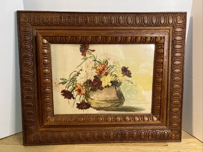 VTG Solid Oak Eastlake Carved Frame Front Loading Pop Out 21.5x17.5