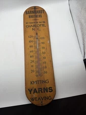 1937 CHARLOTTE NC. BARNHARDT BROS KNITTING YARNS ADVERTISING THERMOMETER SIGN