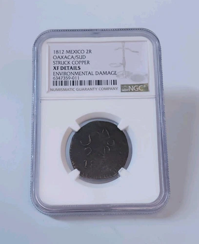 1812 MEXICO Revolution Oaxaca / SUD Copper 2 Reales NGC XF Details