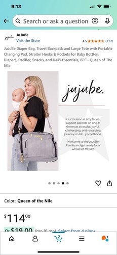 JUJUBE JU JU BE BABY CONVERTIBLE DIAPER BAG SHOULDER BAG BLACK HERRINGBONE NWOT - Picture 9 of 12