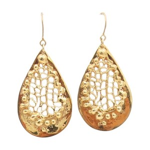 Authentic 925 Sterling Silver Vintage Earrings Gold Plated Openwork Teardrops EG13886