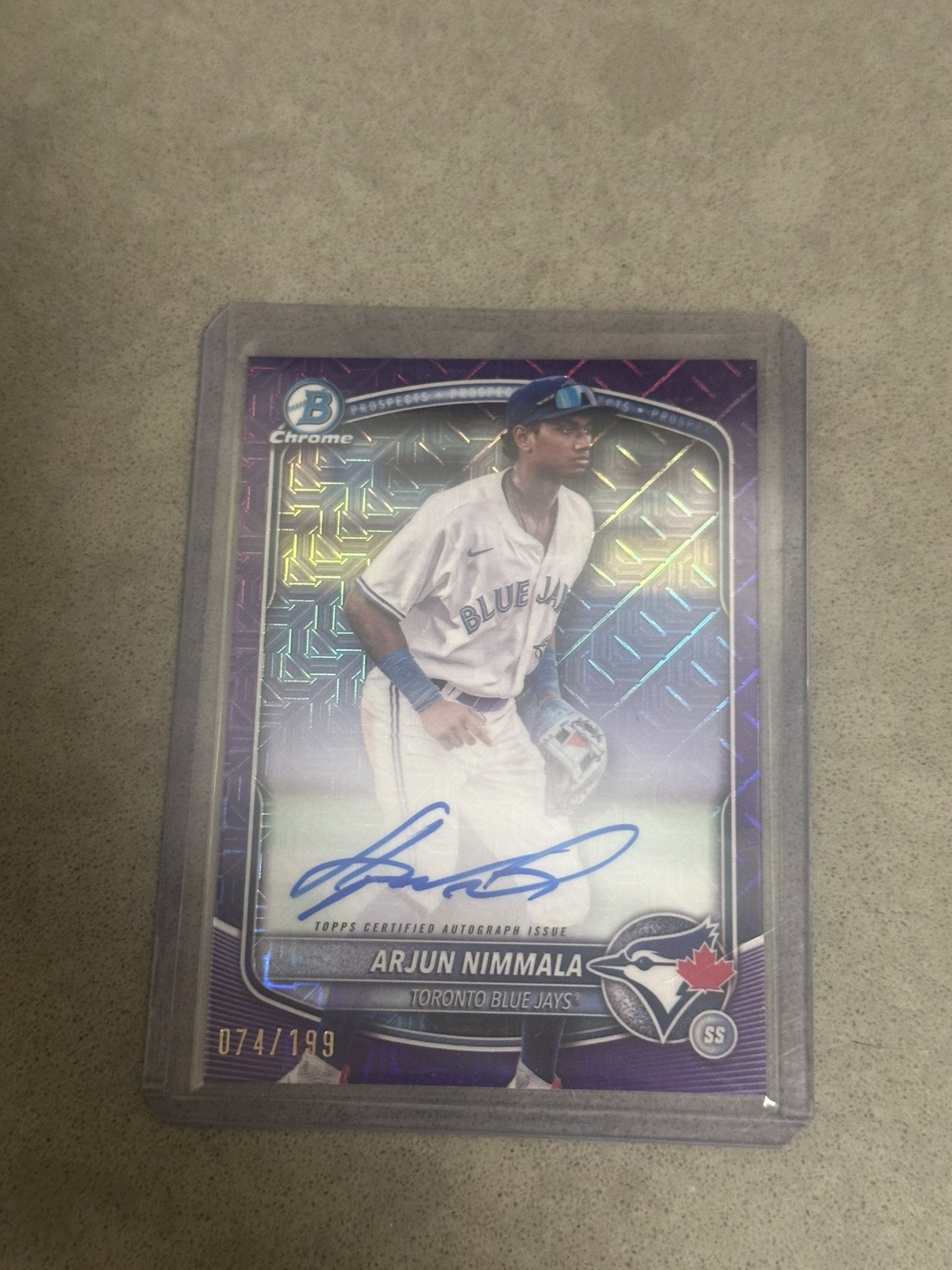 2024 Bowman Chrome Arjun Nimmala Purple Mojo Refractor Auto /199 #BMA-AN Jays