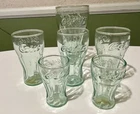 Lot of 6 Vintage Coca Cola Glasses 2.5 Shot, 6, 16 Oz. Green Indiana Coke Glass