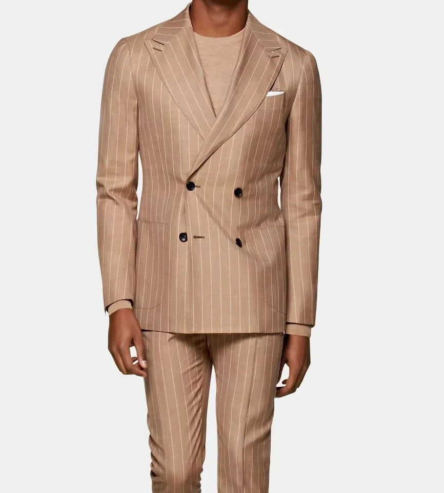 SUITSUPPLY Mid Brown Stripe Havana Suit Double Breasted Peak Lapel EU54 UK US 44 - Image 2 of 4